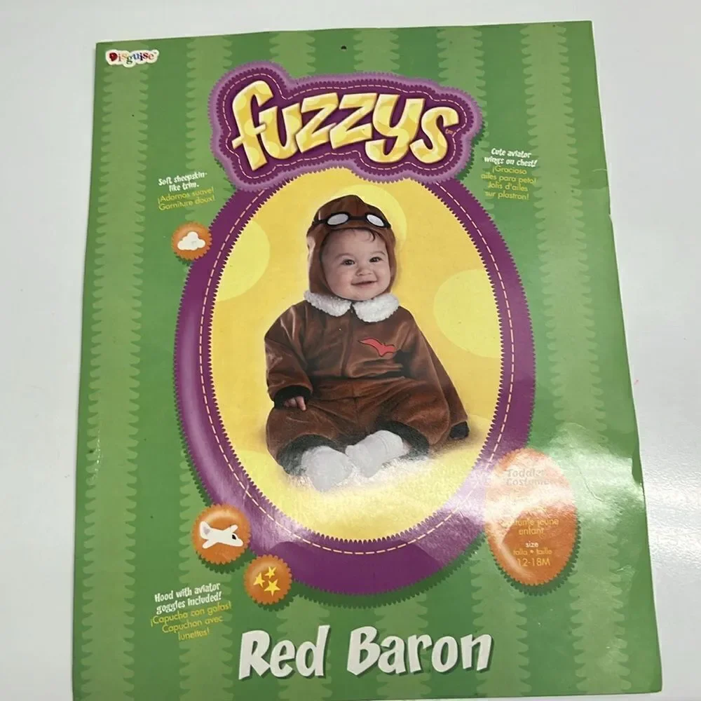 Fuzzys Red Baron Two Piece Set Infant Costume Zipper Hook and Loop 12-18 Months